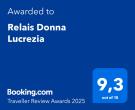 Premio Traveller Review 2025 per Relais Donna Lucrezia, punteggio 9,3 su 10.